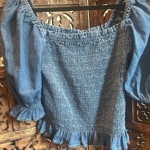 GAP Denim Blue Smocked Blouse